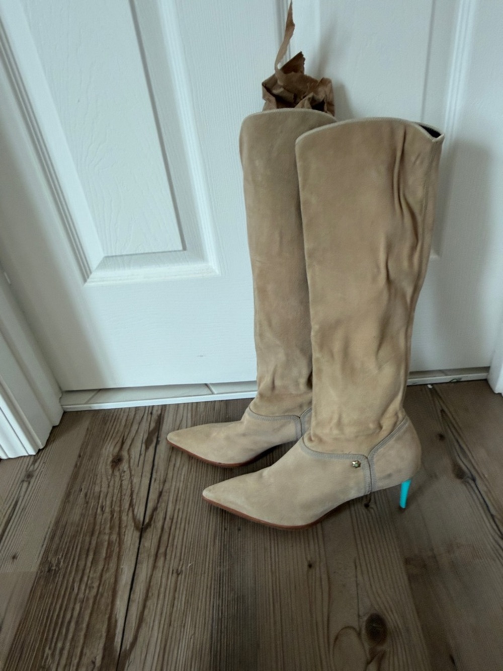 Escada Beige Suede Knee-High Pointed-Toe Boots
